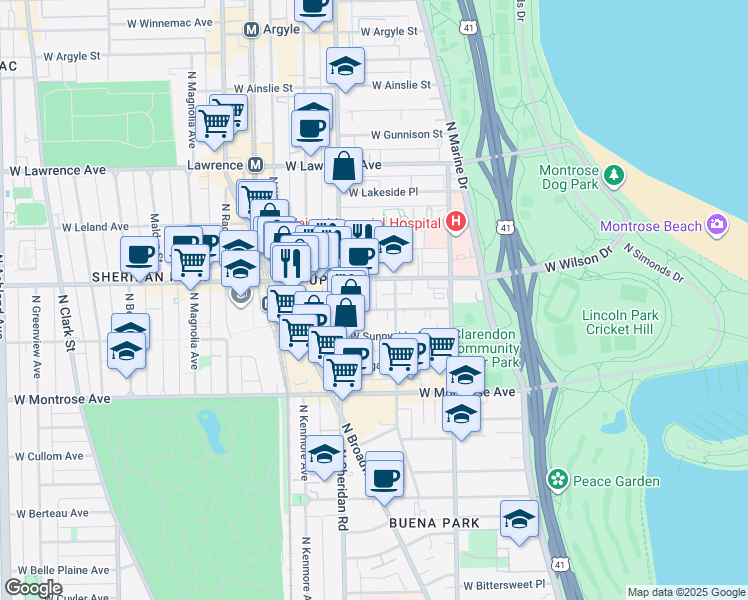 map of restaurants, bars, coffee shops, grocery stores, and more near in Chicago