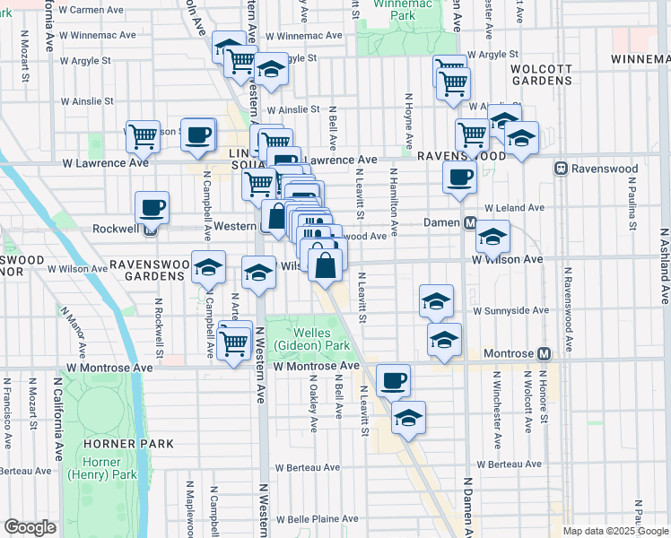 map of restaurants, bars, coffee shops, grocery stores, and more near in Chicago