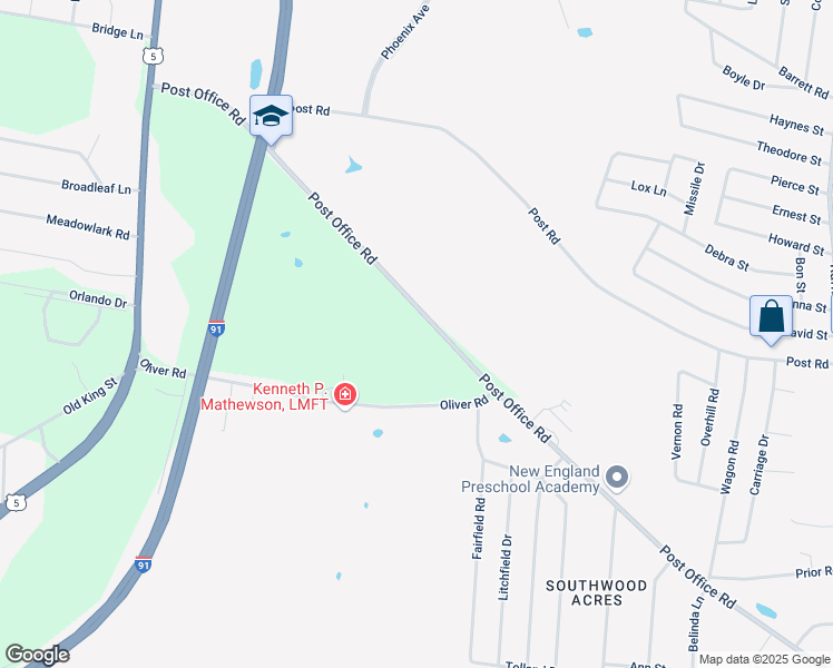 map of restaurants, bars, coffee shops, grocery stores, and more near 92 Post Office Road in Enfield