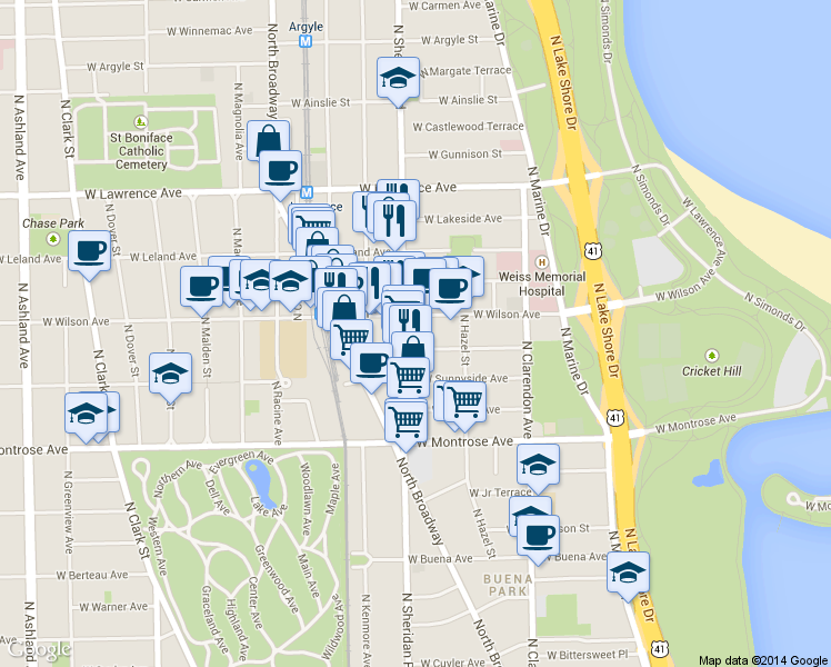 map of restaurants, bars, coffee shops, grocery stores, and more near in Chicago