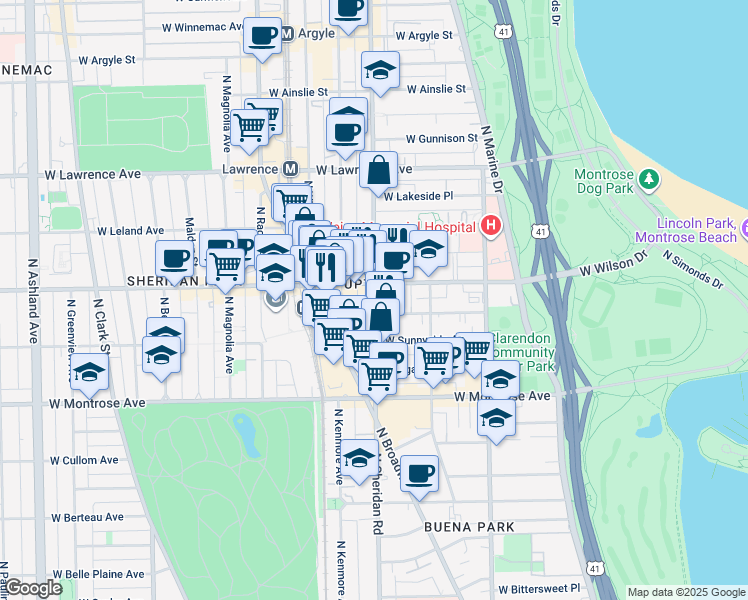 map of restaurants, bars, coffee shops, grocery stores, and more near in Chicago
