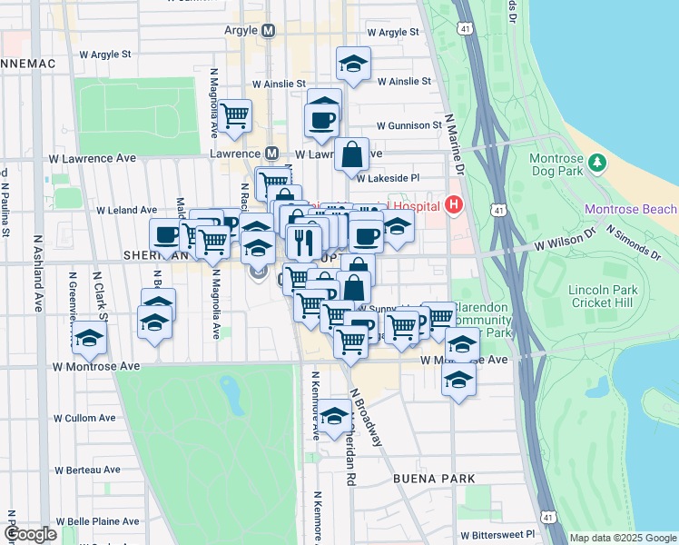 map of restaurants, bars, coffee shops, grocery stores, and more near in Chicago
