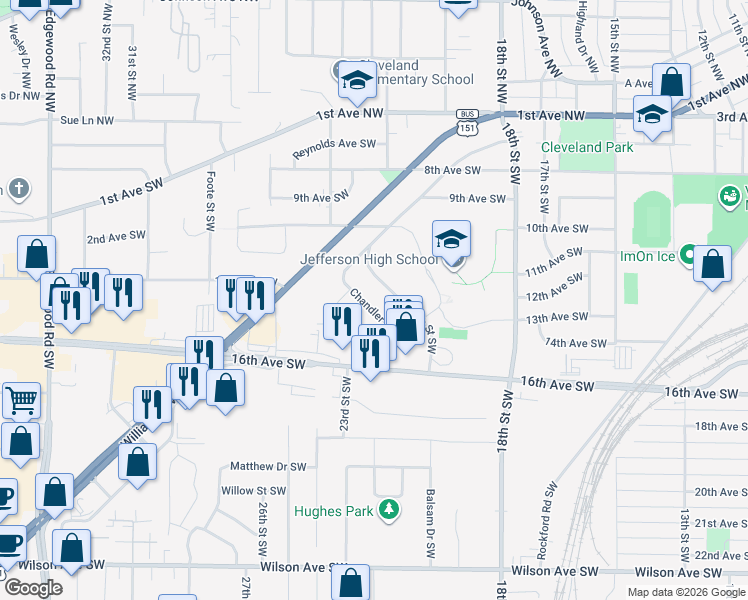 map of restaurants, bars, coffee shops, grocery stores, and more near 1124 20th St SW in Cedar Rapids