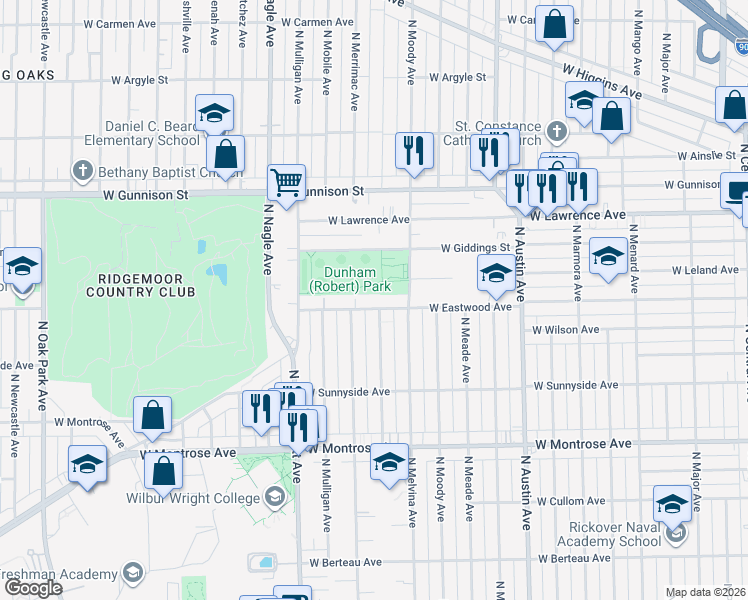 map of restaurants, bars, coffee shops, grocery stores, and more near 6238 West Eastwood Avenue in Chicago
