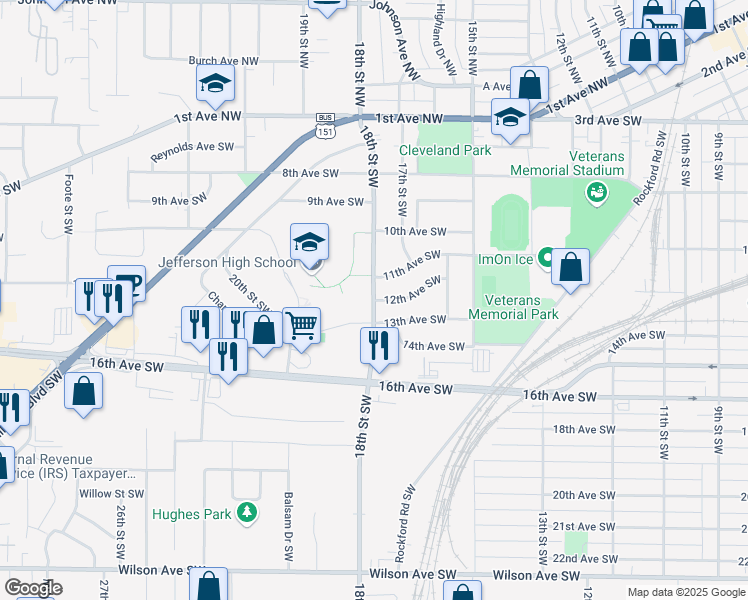 map of restaurants, bars, coffee shops, grocery stores, and more near 12th Avenue Southwest in Cedar Rapids