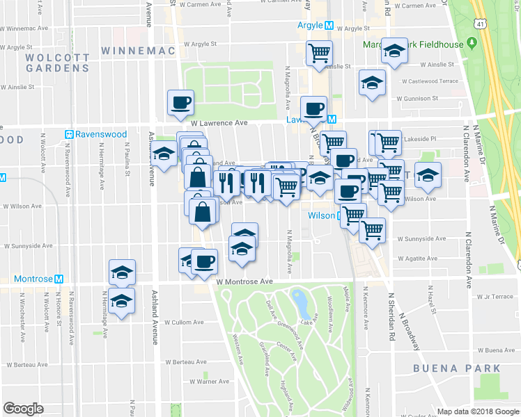 map of restaurants, bars, coffee shops, grocery stores, and more near in Chicago