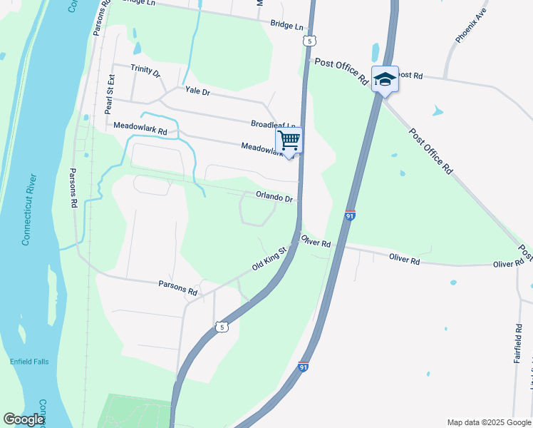 map of restaurants, bars, coffee shops, grocery stores, and more near 100 Woodgate Circle in Enfield