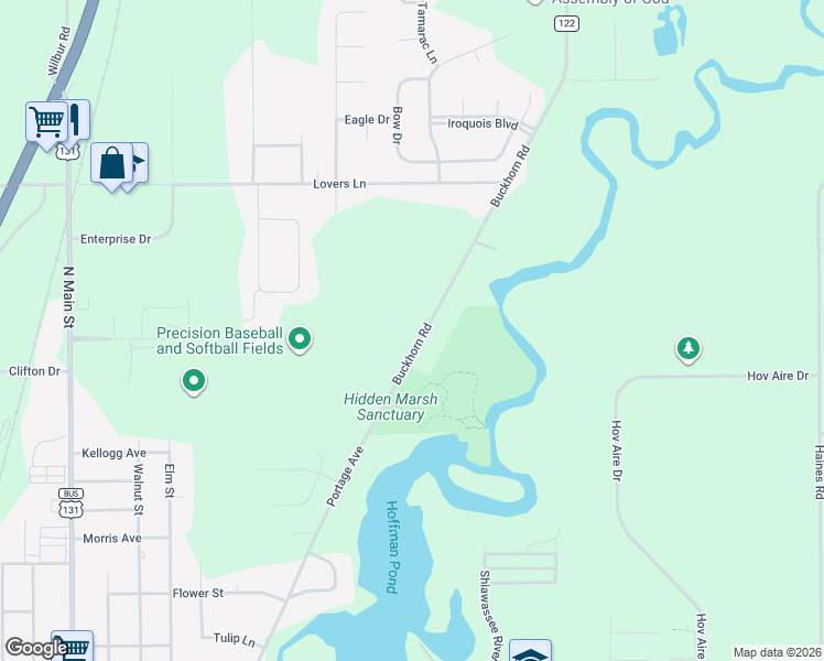 map of restaurants, bars, coffee shops, grocery stores, and more near 57278 Buckhorn Road in Three Rivers