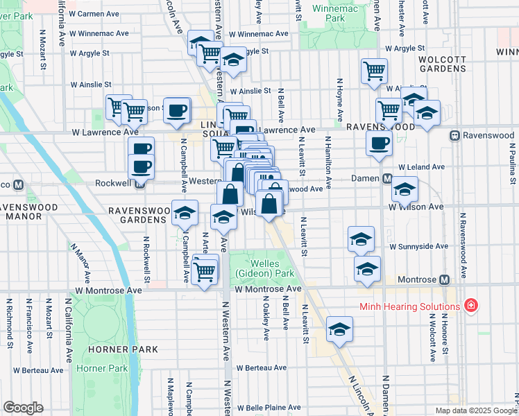 map of restaurants, bars, coffee shops, grocery stores, and more near 4628 North Lincoln Avenue in Chicago