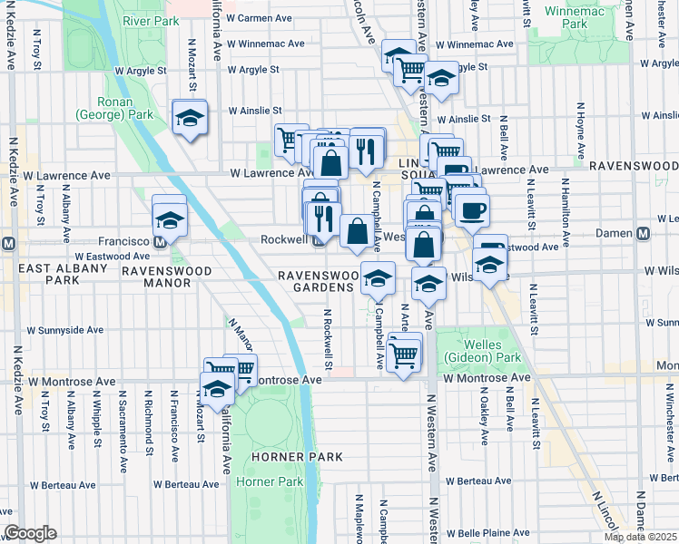 map of restaurants, bars, coffee shops, grocery stores, and more near in Chicago