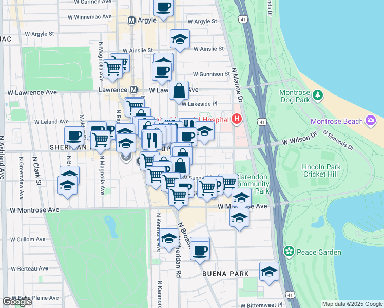 map of restaurants, bars, coffee shops, grocery stores, and more near in Chicago