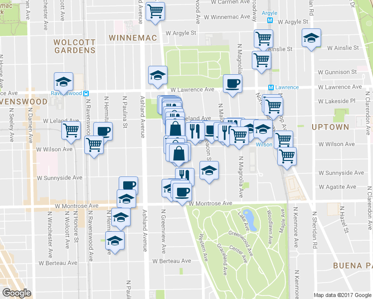 map of restaurants, bars, coffee shops, grocery stores, and more near in Chicago