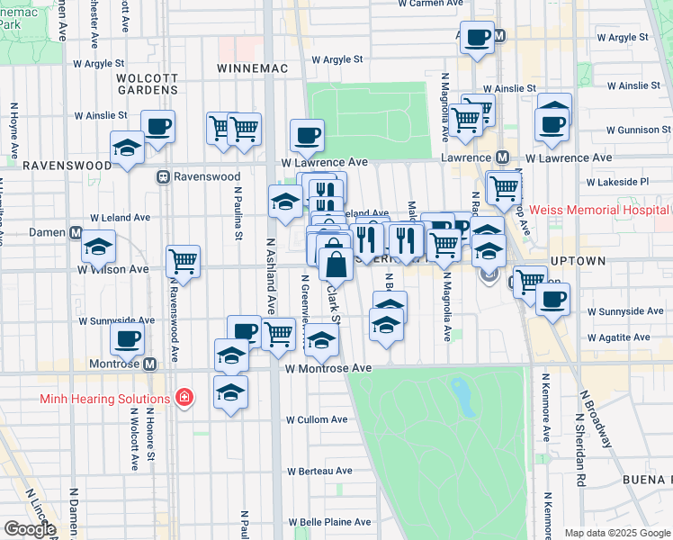 map of restaurants, bars, coffee shops, grocery stores, and more near in Chicago