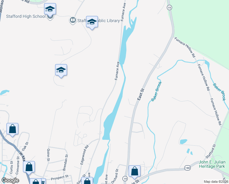 map of restaurants, bars, coffee shops, grocery stores, and more near 101 Furnace Avenue in Stafford