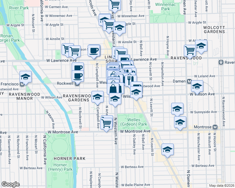 map of restaurants, bars, coffee shops, grocery stores, and more near in Chicago