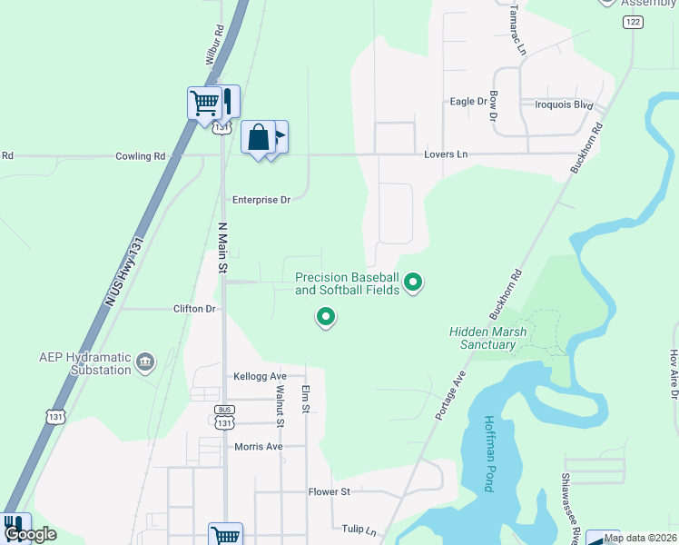 map of restaurants, bars, coffee shops, grocery stores, and more near 611 Coolidge in Three Rivers
