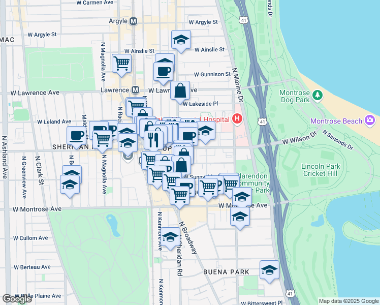 map of restaurants, bars, coffee shops, grocery stores, and more near in Chicago