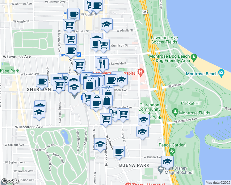 map of restaurants, bars, coffee shops, grocery stores, and more near in Chicago