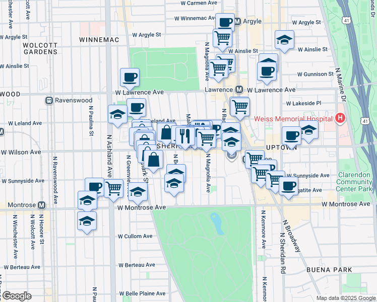 map of restaurants, bars, coffee shops, grocery stores, and more near in Chicago