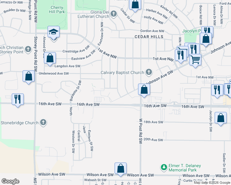 map of restaurants, bars, coffee shops, grocery stores, and more near 5625 Keswick Court Southwest in Cedar Rapids