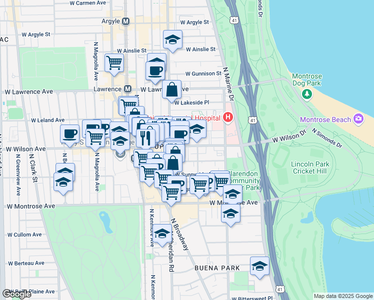 map of restaurants, bars, coffee shops, grocery stores, and more near in Chicago
