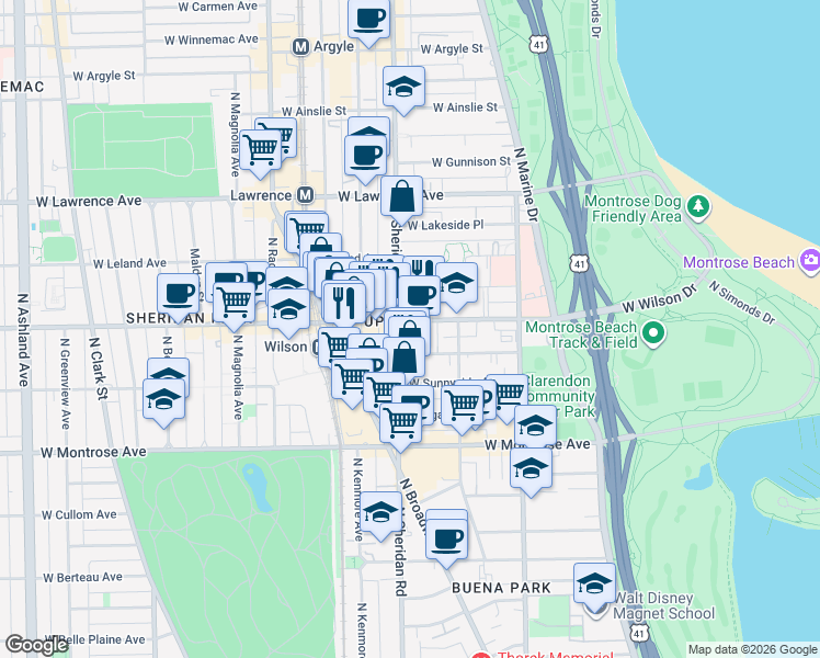 map of restaurants, bars, coffee shops, grocery stores, and more near in Chicago