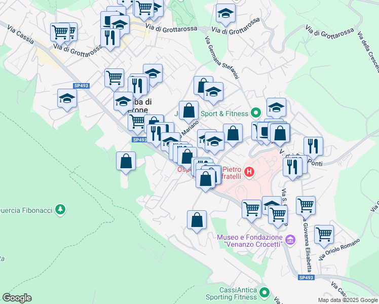 map of restaurants, bars, coffee shops, grocery stores, and more near 25 Via Leonessa in Roma