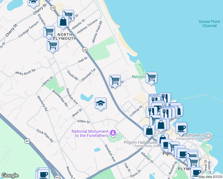 map of restaurants, bars, coffee shops, grocery stores, and more near 5 Nelson Street in Plymouth