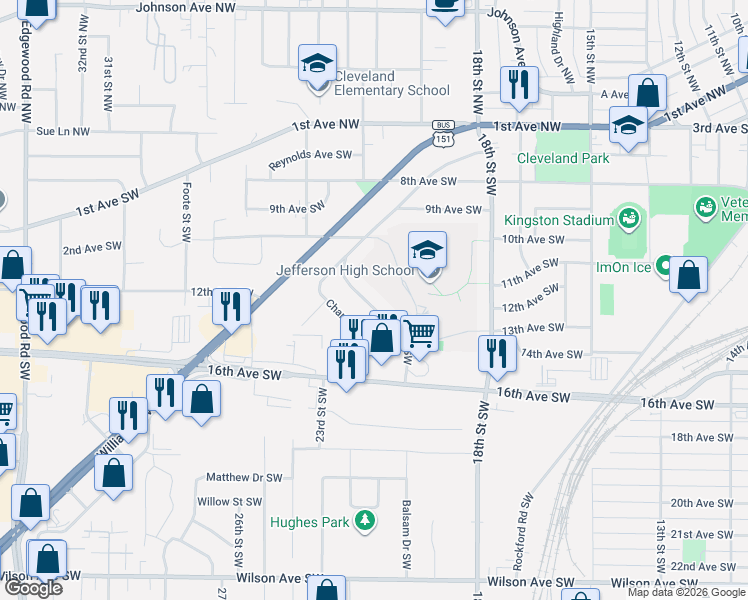 map of restaurants, bars, coffee shops, grocery stores, and more near 1229 20th Street Southwest in Cedar Rapids