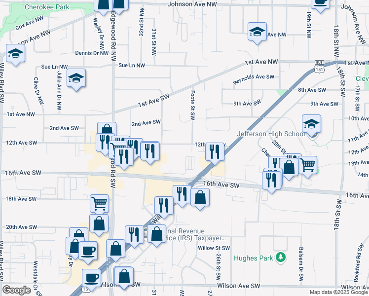 map of restaurants, bars, coffee shops, grocery stores, and more near 2811 12th Avenue Southwest in Cedar Rapids