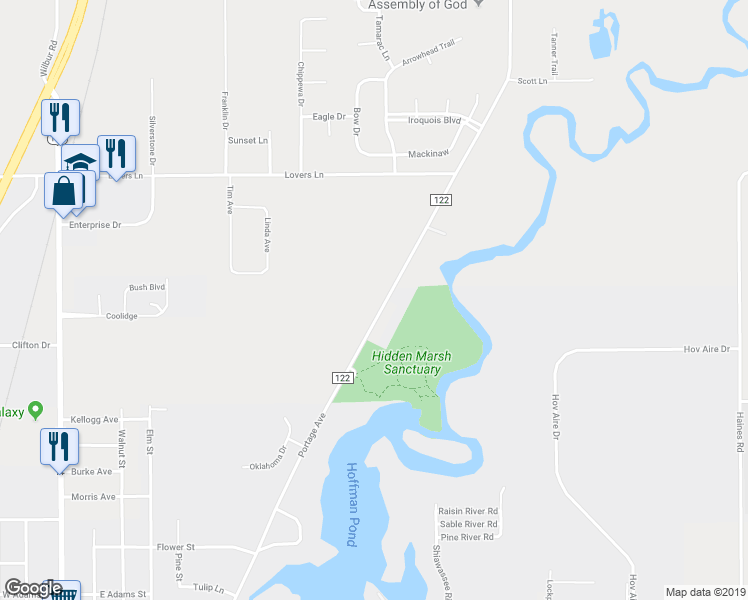 map of restaurants, bars, coffee shops, grocery stores, and more near 57278 Buckhorn Road in Three Rivers