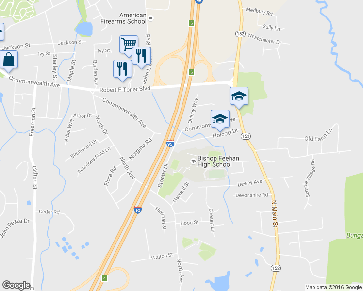 map of restaurants, bars, coffee shops, grocery stores, and more near 120 Holcott Drive in Attleboro
