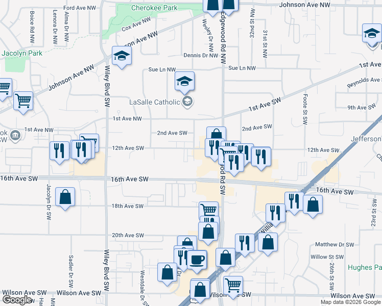map of restaurants, bars, coffee shops, grocery stores, and more near 1210 Auburn Drive Southwest in Cedar Rapids