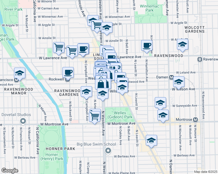 map of restaurants, bars, coffee shops, grocery stores, and more near in Chicago