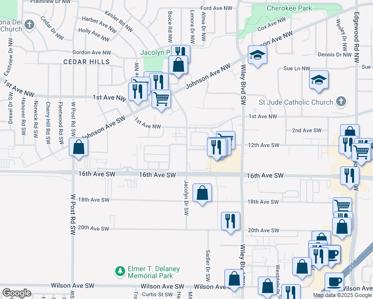 map of restaurants, bars, coffee shops, grocery stores, and more near 788 Jacolyn Drive Southwest in Cedar Rapids
