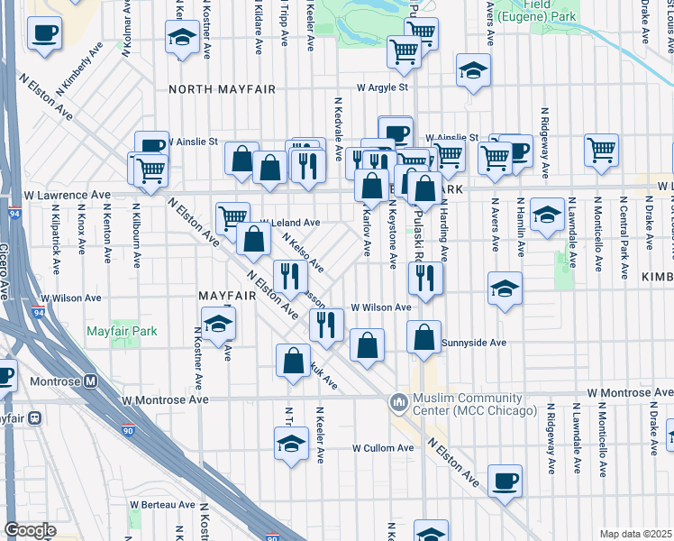 map of restaurants, bars, coffee shops, grocery stores, and more near 4642 North Kennicott Avenue in Chicago