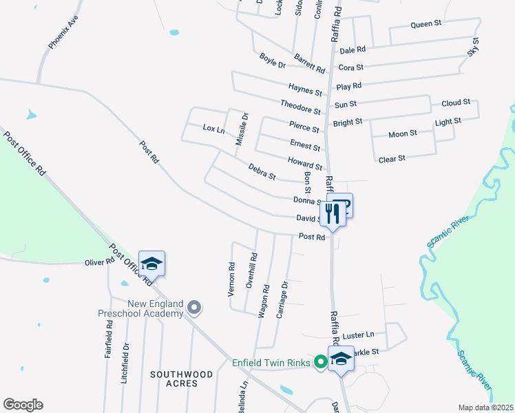 map of restaurants, bars, coffee shops, grocery stores, and more near 22 David Street in Enfield