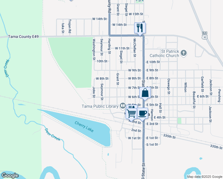 map of restaurants, bars, coffee shops, grocery stores, and more near 400-498 West 7th Street in Tama