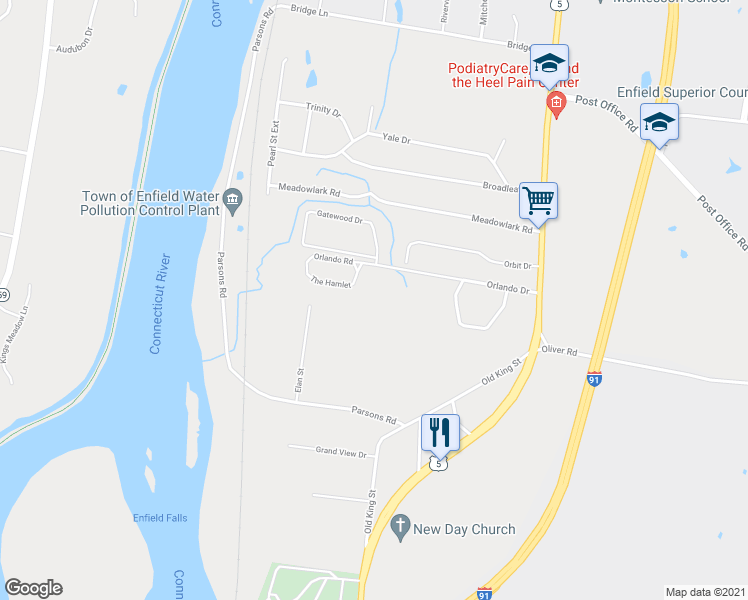 map of restaurants, bars, coffee shops, grocery stores, and more near 2 The Hamlet in Enfield