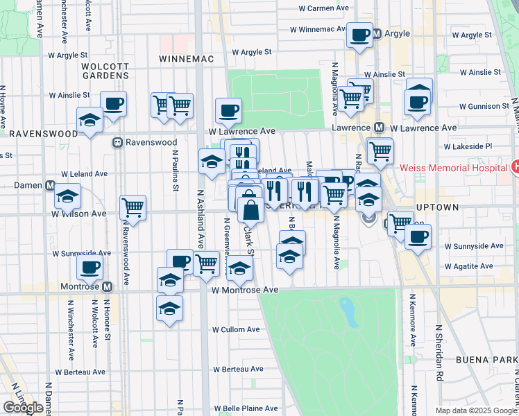map of restaurants, bars, coffee shops, grocery stores, and more near in Chicago