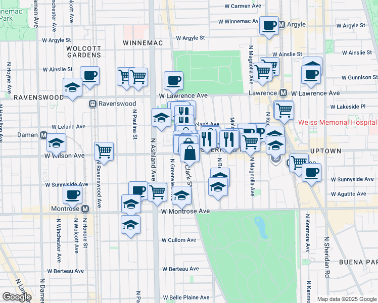 map of restaurants, bars, coffee shops, grocery stores, and more near in Chicago
