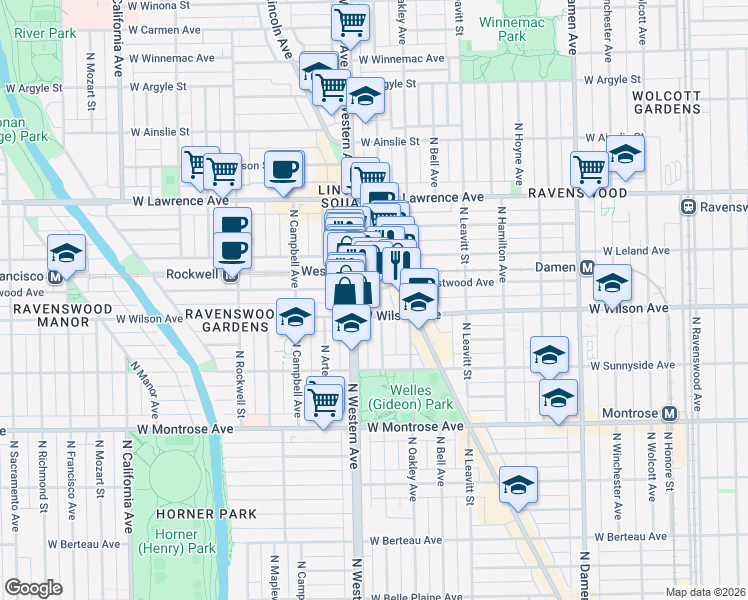 map of restaurants, bars, coffee shops, grocery stores, and more near in Chicago