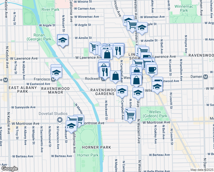 map of restaurants, bars, coffee shops, grocery stores, and more near in Chicago