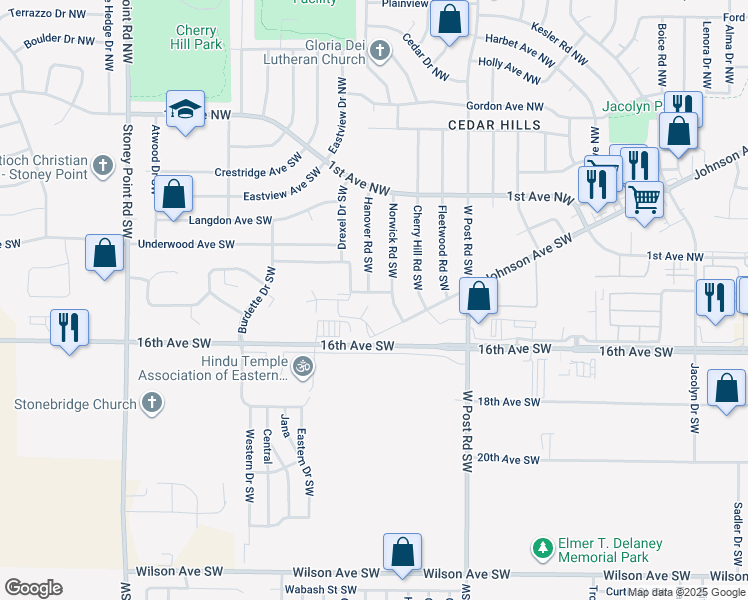 map of restaurants, bars, coffee shops, grocery stores, and more near 5625 Keswick Court Southwest in Cedar Rapids