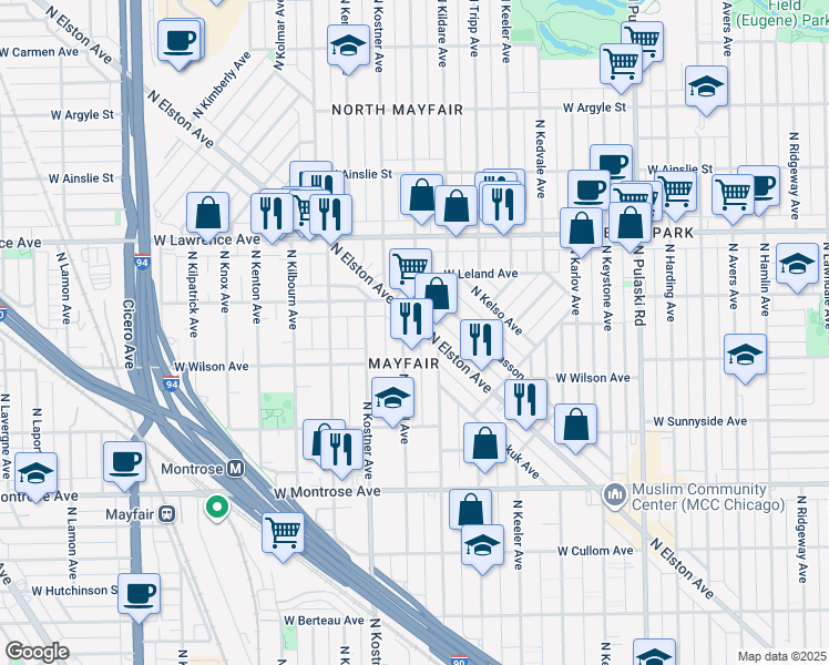 map of restaurants, bars, coffee shops, grocery stores, and more near in Chicago