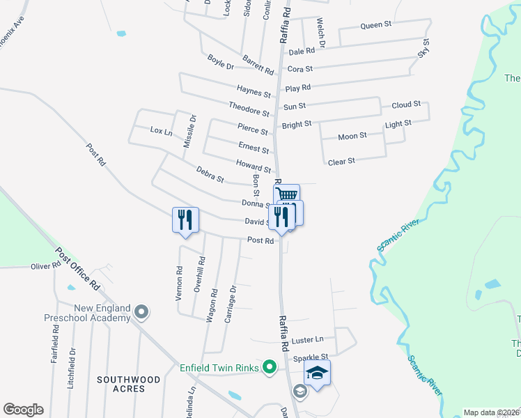 map of restaurants, bars, coffee shops, grocery stores, and more near 5 Donna Street in Enfield
