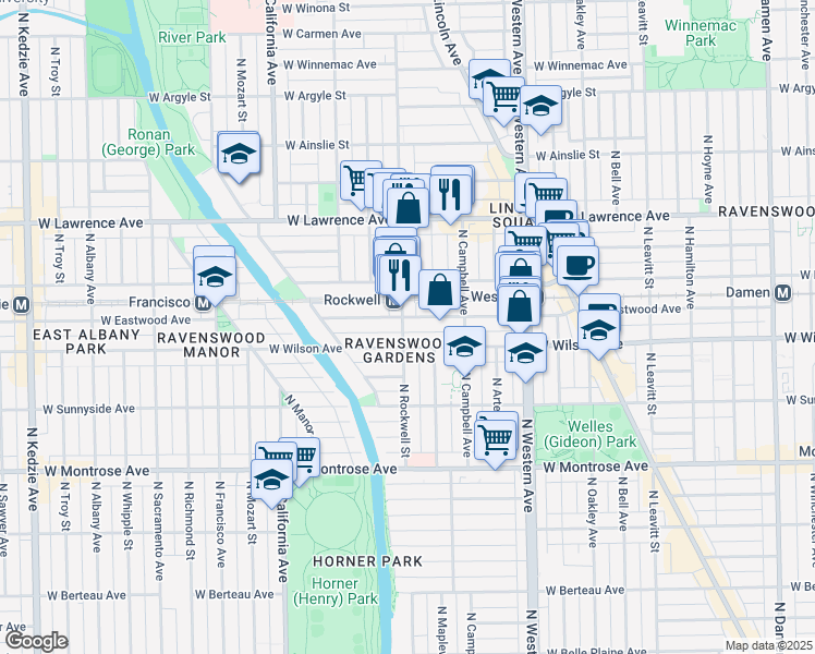 map of restaurants, bars, coffee shops, grocery stores, and more near in Chicago