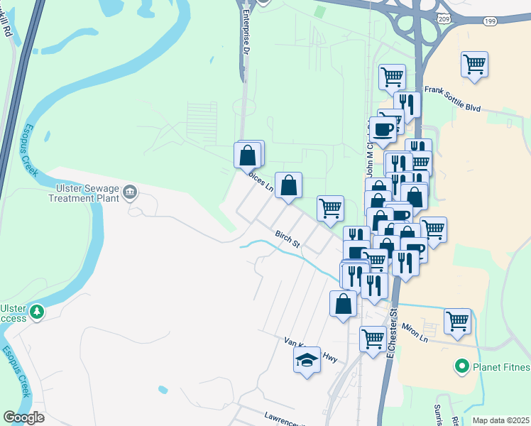 map of restaurants, bars, coffee shops, grocery stores, and more near 1126 Dogwood St in Kingston