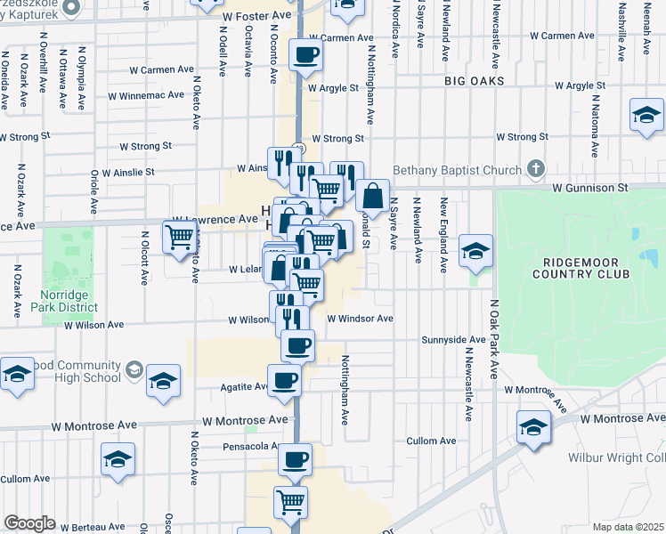 map of restaurants, bars, coffee shops, grocery stores, and more near 4001 N Harlem Ave in Chicago