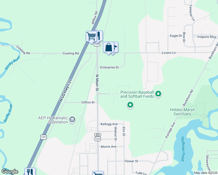 map of restaurants, bars, coffee shops, grocery stores, and more near 1698 Garfield in Three Rivers